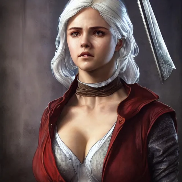 Prompt: cirilla as cosplayer at comic con, half - opened shirt!!, ultra realistic, pretty face, extremely detailed face!!, anatomically correct!!, symmetrical!!!, concept art, intricate details, highly detailed, photorealistic, octane render, 8 k, unreal engine. art by artgerm and greg rutkowski and alphonse mucha