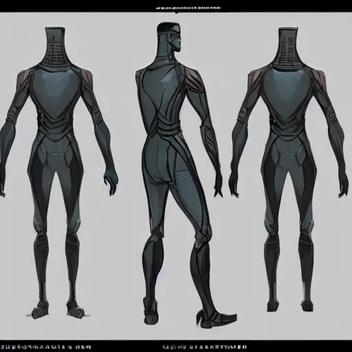 Image similar to male, science fiction suit, character sheet, concept art, stylized, exaggerated proportions, concept design