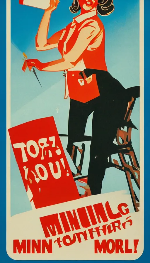 Image similar to retro propaganda poster for mining, beautiful woman in work clothes