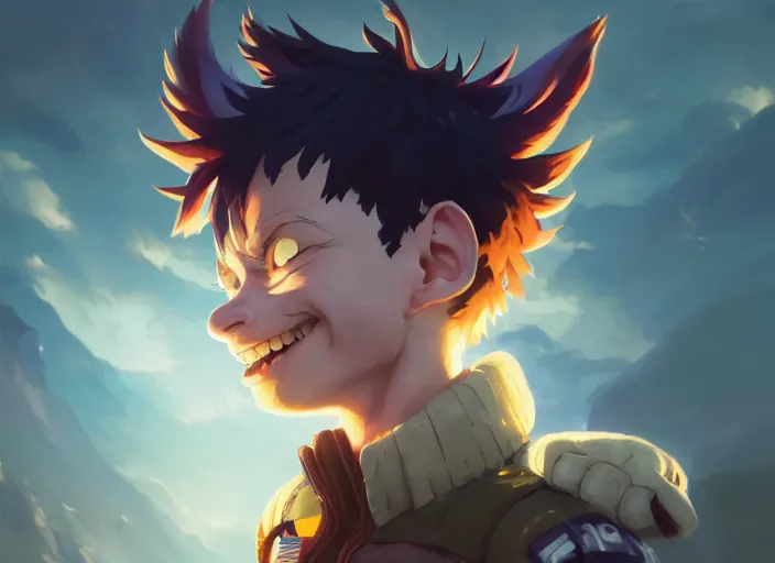 Image similar to highly detailed portrait of an imp, in my hero academia, stephen bliss, 8 k, unreal engine, fantasy art by greg rutkowski, loish, rhads, ferdinand knab, makoto shinkai and lois van baarle, ilya kuvshinov, rossdraws, tom bagshaw, global illumination, radiant light, detailed and intricate environment