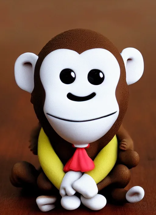 Prompt: monkey cartoon character with tie, 3 d clay figure, kawaii, big eyes