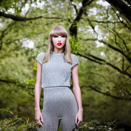 Image similar to Taylor Swift modeling, Canon, f/1.4, ISO 200, 1/160s, 8K, RAW, unedited, symmetrical balance, in-frame