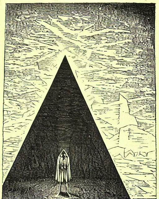 Image similar to illustration of pyramid head from the dictionarre infernal, etching by louis le breton, 1 8 6 9, 1 2 0 0 dpi scan