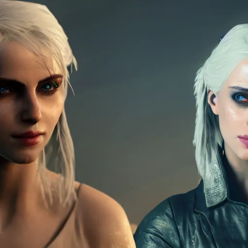 Image similar to Ciri with cybernetic modifications portrait in night city, 8k ultra realistic, award winning, unreal engine 5, masterpiece