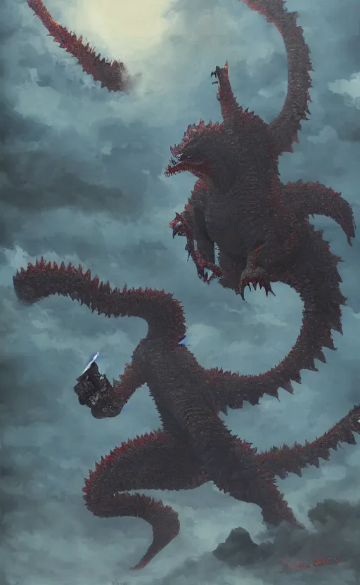 Prompt: shin godzilla, trending on pixiv fanbox, painted by greg rutkowski makoto shinkai takashi takeuchi studio ghibli