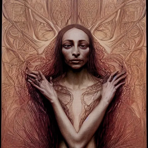 Image similar to sade by zdzisław beksinski, iris van herpen, alexander mcqueen, raymond swanland and alphonse mucha. highly detailed, hyper - real, beautiful