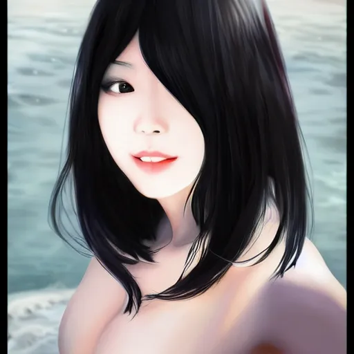 Image similar to an asian girl with black hair by WLOP