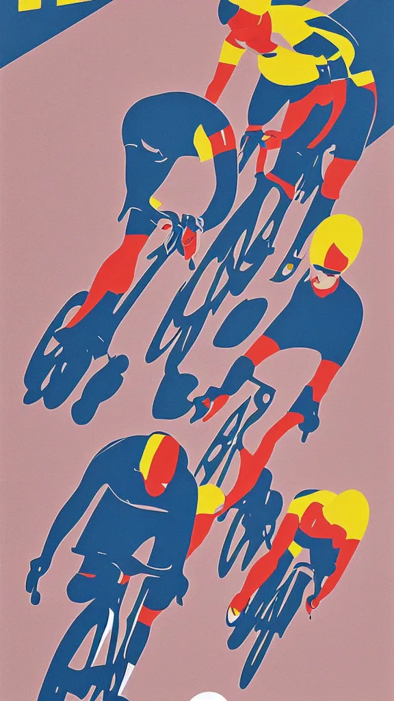 Prompt: poster for a cycling event, 2 tour de france cyclists chasing a ball, mystical, minimalist, by shusei nagaoka,