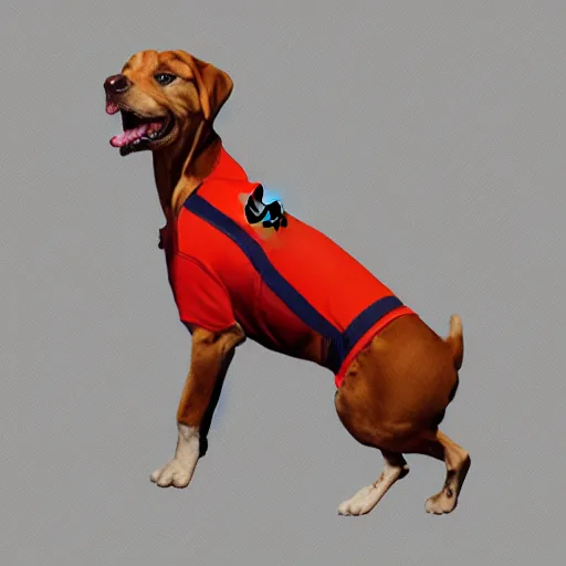 Image similar to a dog in an adidas full body suit, digital art