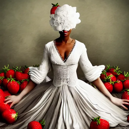 Prompt: the professional photoshoot of an absurdly beautiful, graceful, elegant, sophisticated, fashionable young black model made of strawberries and white petals, an ultrafine hyperdetailed illustration by kim jung gi, irakli nadar, intricate linework, bright colors, octopath traveler, final fantasy, unreal engine 5 highly rendered, global illumination, radiant light, detailed and intricate environment