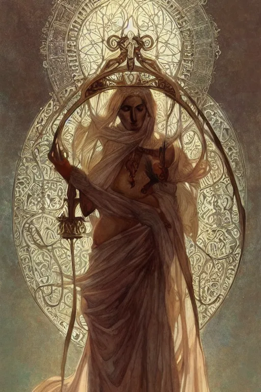 Image similar to a full body portrait of a beautiful ethereal delicate roman mage queen meditative sacral pose catholic stages of the cross, intricate, elegant, highly detailed, digital painting, artstation, concept art, smooth, sharp focus, illustration, art by krenz cushart and artem demura and alphonse mucha