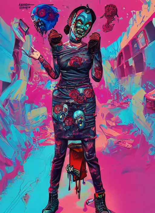 Image similar to zombie full body latina hiphop streetwear drip, tristan eaton, victo ngai, artgerm, rhads, ross draws