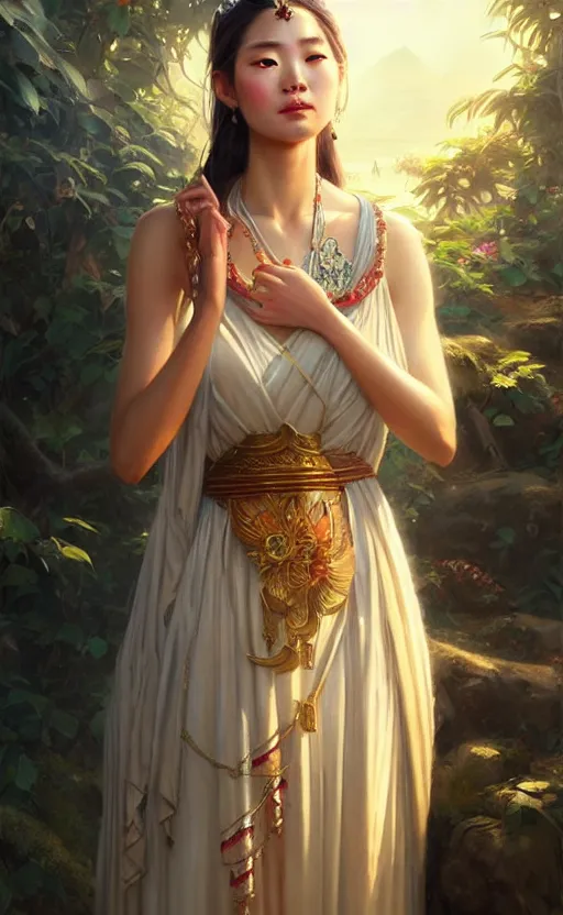 Prompt: a beautiful taiwan goddess with sundress with jewelry | | winter, realistic shaded, unpleasant face, good looking, fine details, realistic shaded lighting poster by greg rutkowski, magali villeneuve, artgerm, jeremy lipkin and michael garmash and macoto takahashi