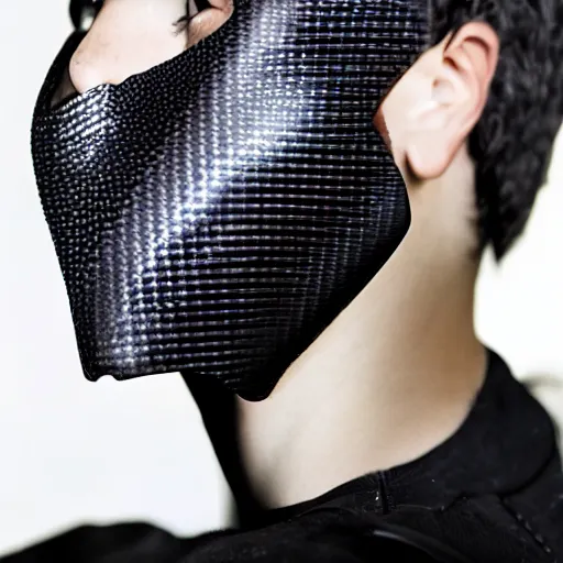 Image similar to a human being with carbon fiber skin,