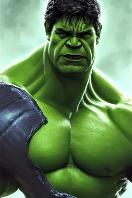 Prompt: Jim Halpert as Hulk, Hulk costume, Jim Halpert hairstyle, Hulk body type, Jim Halpert Face, calm, grumpy, portrait, masculine figure, highly detailed, digital painting, artstation, concept art, smooth, sharp focus, illustration, cinematic lighting, art by artgerm and greg rutkowski and alphonse mucha