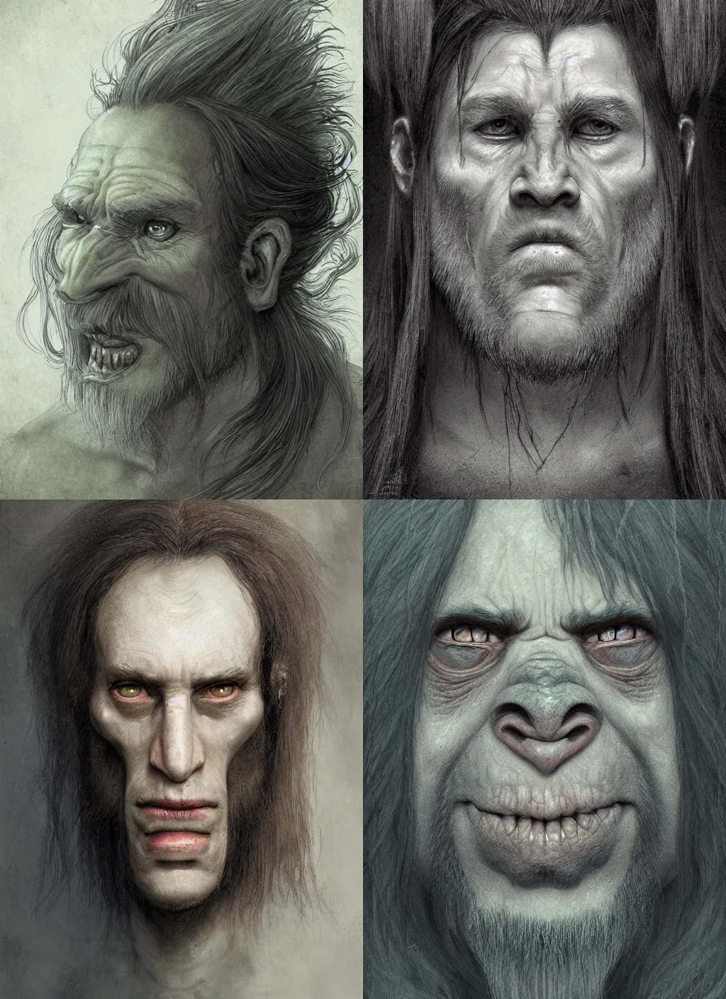 Prompt: portrait of a troll with long hairs in alan lee and marc simonetti and emil melmoth style , cinematic lighting