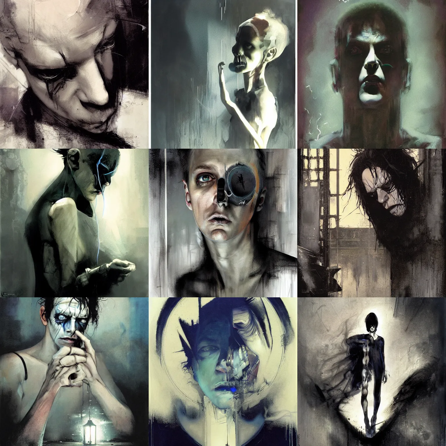 Prompt: dream from sandman, sadness, by jeremy mann, by cedric peyravernay, by ben templesmith, by dave mckean and richard avedon, dramatic lightning, dark eye sockets, closed eyes, black t - shirt, 1 9 8 0's, punk rock, gothic, the cure, high detailed, 8 k