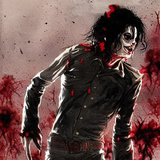 Prompt: michael jackson zombie the revenge, vintage comic, art by greg rutkowski