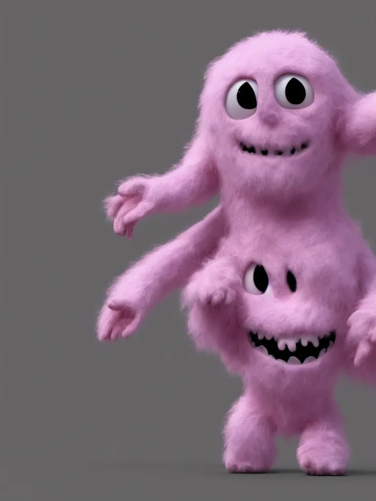 Image similar to “realistic pinkie the ghost from pac man rendered in 3d, fuzzy, furry, pixar, ultradetailed, octane render, epic”