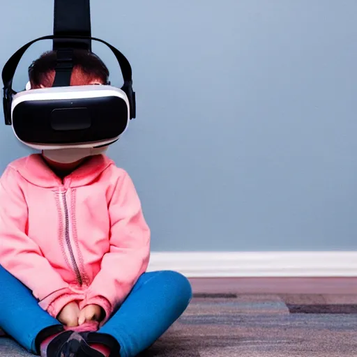 Prompt: A toddler wearing a straightjacket wearing a vr headset while sitting in a daycare setting, photography