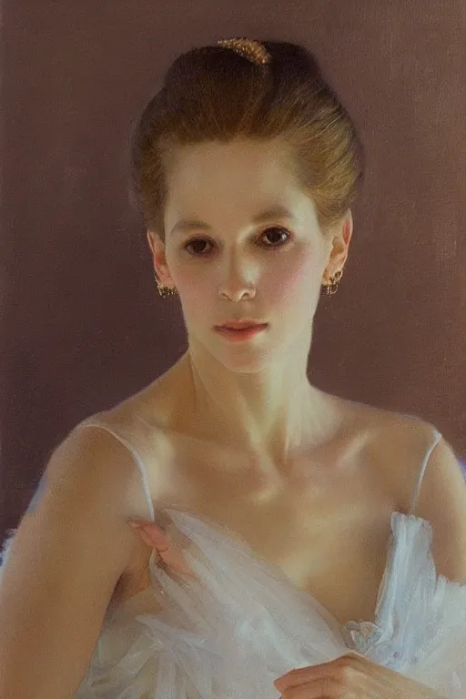 Prompt: portrait of a graceful russian prima ballerina, by donato giancola and berthold woltze.