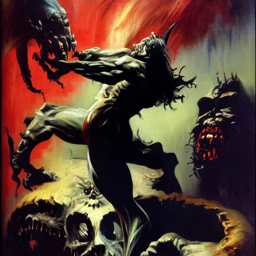 Image similar to frank frazetta nightmare oil painting