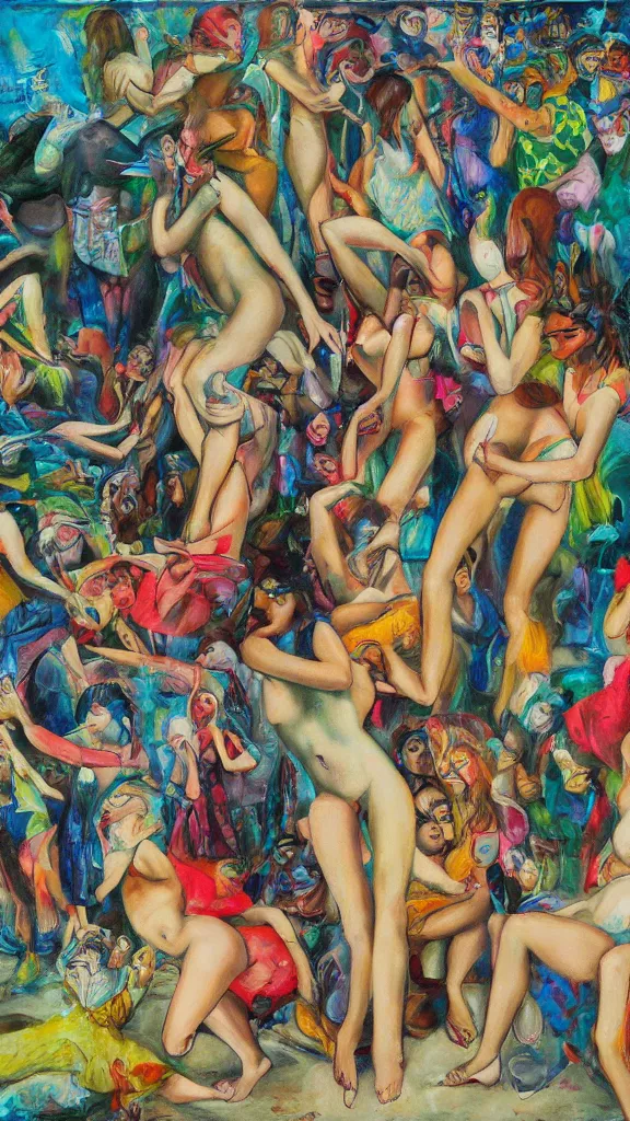 Image similar to social encounters, depictions of the scene and free love hangs - al fresco, postmodern painting, summer of love, sensuous, abstracted, highly detailed, hd