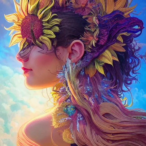 Prompt: !dream Sunflower queen, colorful, surreal, dramatic lighting, face, detailed, intricate, elegant, highly detailed, digital painting, artstation, concept art, smooth, sharp focus, illustration, art by Sam Spratt, Dan Mumford, Artem Demura and Alphonse Mucha