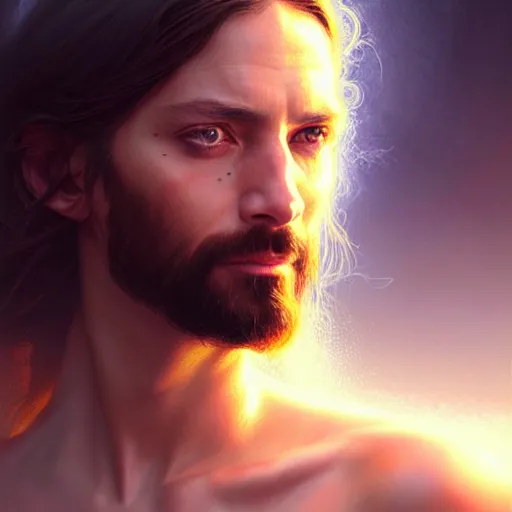 Image similar to portrait painting of a jesus burn world, ultra realistic, concept art, intricate details, highly detailed, photorealistic, octane render, 8 k, unreal engine. art by artgerm and greg rutkowski