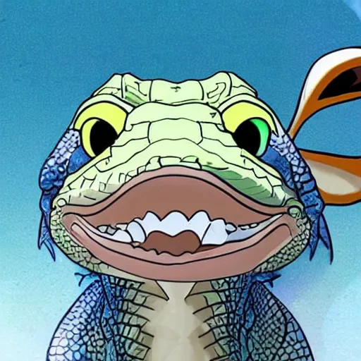 Image similar to A representation of what an alligator would look like as if it were an anime character