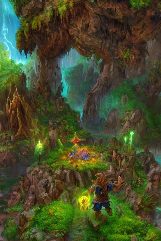 Image similar to zelda fantasy art giant golem troll wood rock greeble gemstone enchanted forest, global illumination ray tracing hdr fanart arstation by sung choi and eric pfeiffer and gabriel garza and casper konefal bastion forged hardmesh lisa frank zbrush central radiating a glowing aura global illumination ray tracing hdr