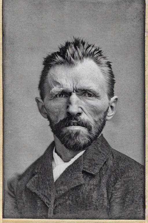 Image similar to a monochrome daguerrotype portrait of vincent van gogh