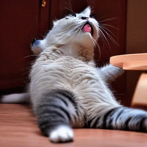 Image similar to cat yawning and stretching