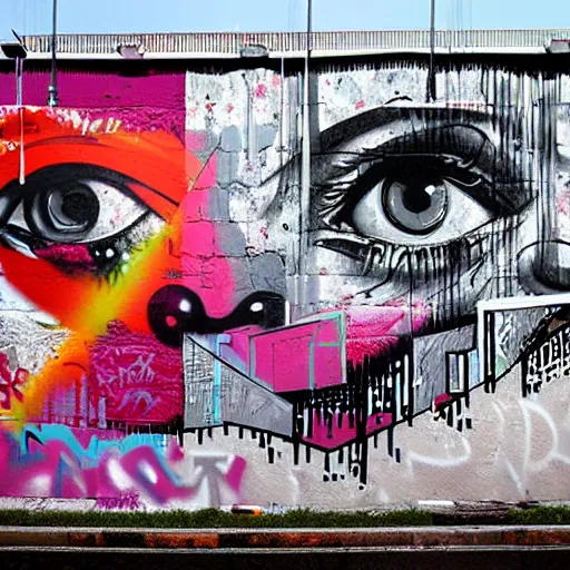 Image similar to wall with graffiti, splash painting, by vhils