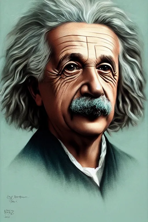 Image similar to intricate color portrait of albert einstein in the style of tom bagshaw, soft smooth skin, 8 k octane beautifully detailed render