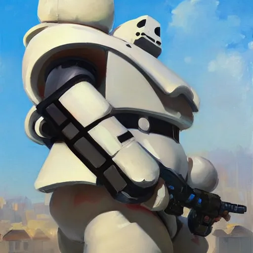 Image similar to greg manchess portrait painting of armored stay puft marshmallowman as overwatch character, medium shot, asymmetrical, profile picture, organic painting, sunny day, matte painting, bold shapes, hard edges, street art, trending on artstation, by huang guangjian and gil elvgren and sachin teng