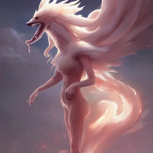 Image similar to ninetales, Greg rutkowski, Trending artstation, cinematográfica, digital Art