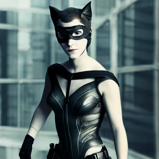 Image similar to Emma Watson as Catwoman, XF IQ4, f/1.4, ISO 200, 1/160s, natural light, Adobe Lightroom, DxO Photolab, polarizing filter, Sense of Depth, AI enhanced, AI rendered, HDR