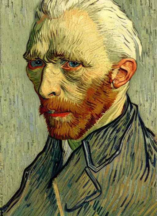 Image similar to portrait of a tired old man with white hair by van gogh, detailed face, symmetrical painting, beautiful expressionist oil painting masterpiece, 8 k resolution, smooth, sharp focus, pastel color palette, trending on artstation