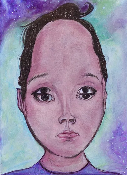 Prompt: portrait of a girl with eyes as big as space, art by Johanna Martine,