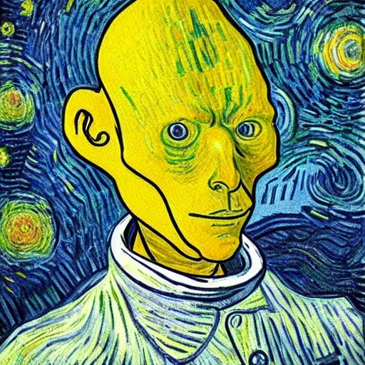 Image similar to portrait of Roswell Alien, painted by Van Gogh