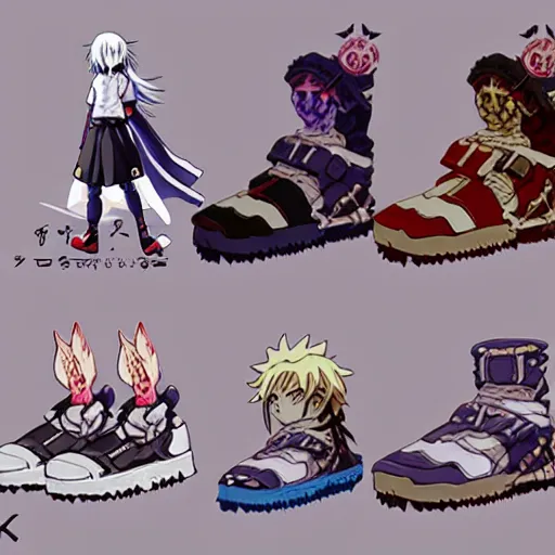 Prompt: fantasy anime jrpg sneaker design designed by studio ghibli, chrono trigger guilty gear style, aztec mayan street fashion native punk sneaker design, hip hop sneaker design with subtle mayan patterns, gapmoe yandere grimdark, trending on pixiv fanbox, painted by greg rutkowski makoto shinkai takashi takeuchi studio ghibli, akihiko yoshida