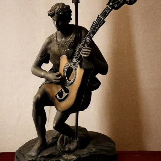 Image similar to !dream Statue of David, strumming his guitar on the live stage, backlighting, highly detailed, award-winning, photograph