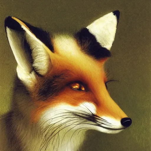 Image similar to A portrait of a fox wearing a hat full of dandelions, by Robert Cleminson and William-Adolphe Bouguereau