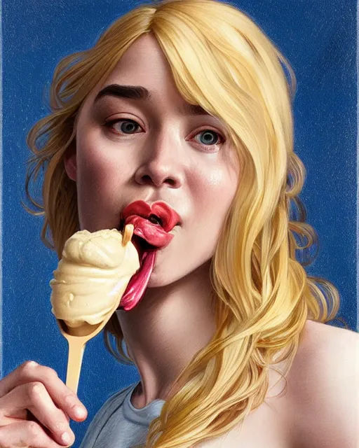 Image similar to Portrait of Michael Mcintyre & blonde actress with big lips eating ice creams in Porto,real life skin, intricate, elegant, highly detailed, artstation, concept art, smooth, sharp focus, art by artgerm and greg rutkowski and alphonse mucha