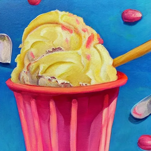 Image similar to summer ice cream close - up painting, colorful