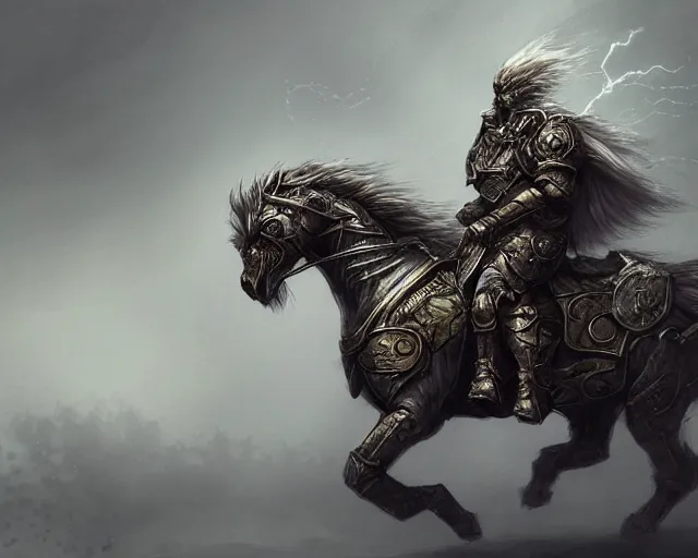 Image similar to A faded ghost warrior riding a giant ghost horse with armour, fantasy art, in the style of Frank Neidhardt, illustration, epic art, fantasy, intricate, elgant, amazing detail, digital painting, artstation, concept art, smooth, sharp focus