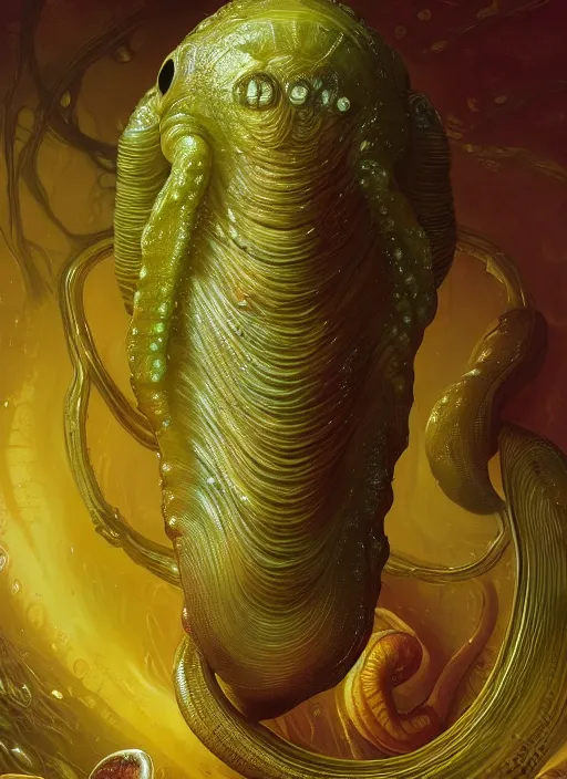 Image similar to elon musk as slimy mollusk, drool, full body, intricate, elegant, highly detailed, digital painting, artstation, concept art, wallpaper, smooth, sharp focus, illustration, art by h. r. giger and artgerm and greg rutkowski and alphonse mucha