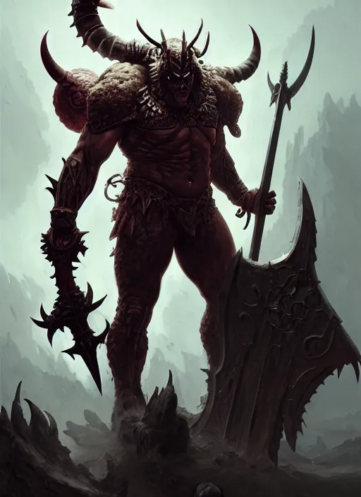 Image similar to a barbarian male horned demon with a huge sword and wings, dim light, front game card, marvel comics, dark, intricate, highly detailed, smooth, artstation, digital illustration by ruan jia and mandy jurgens and artgerm and wayne barlowe and greg rutkowski and zdislav beksinski