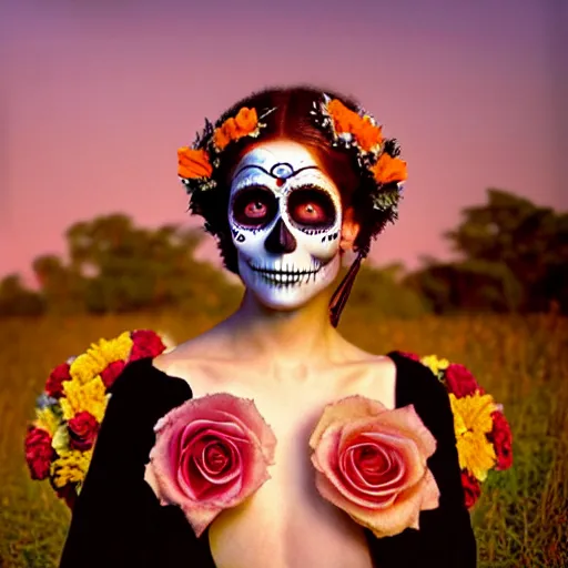 Prompt: photographic portrait of a stunningly beautiful renaissance day of the dead female in soft dreamy light at sunset, contemporary fashion shoot, by edward robert hughes, annie leibovitz and steve mccurry, david lazar, jimmy nelsson, breathtaking, 8 k resolution, extremely detailed, beautiful, establishing shot, artistic, hyperrealistic, beautiful face, octane render